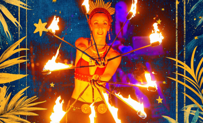 Khamaj Duo – Spectacle "Philaé" avec danse de feu et musique électro au Lez'Art Festival 2025.