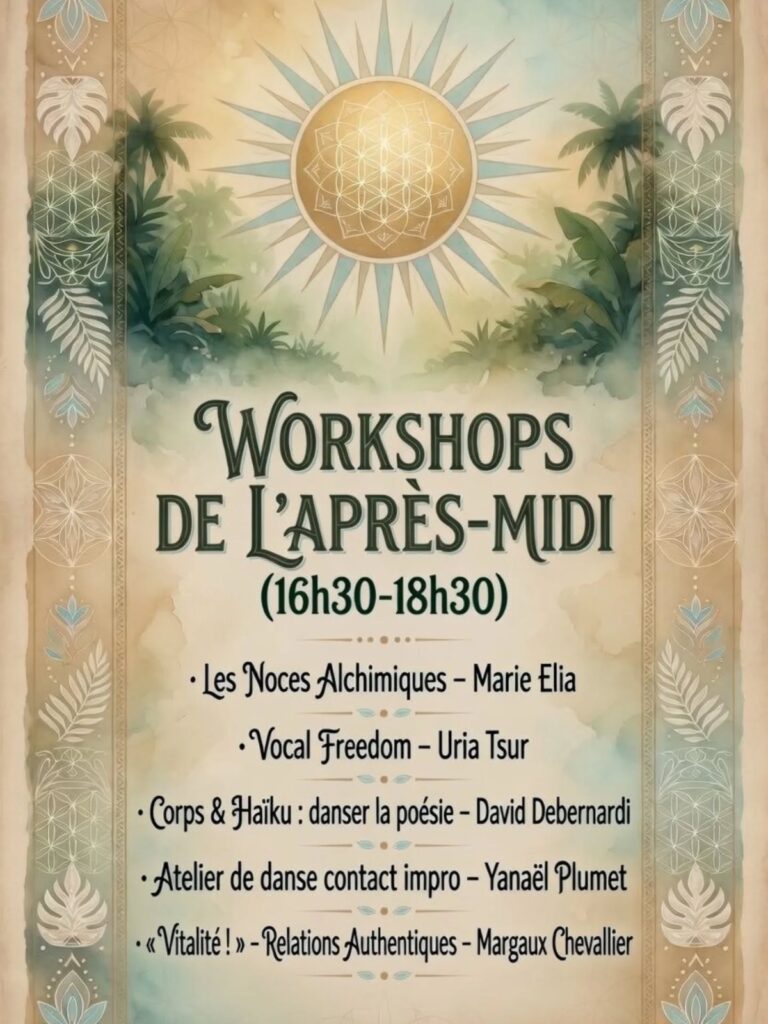 Workshops après-midi festival Ecstatic Dance 2026 - ateliers danse contact voix et mouvement Dordogne
